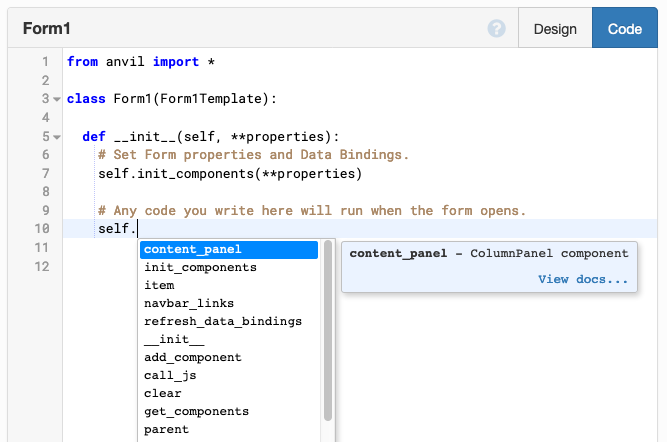 Screenshot of code view