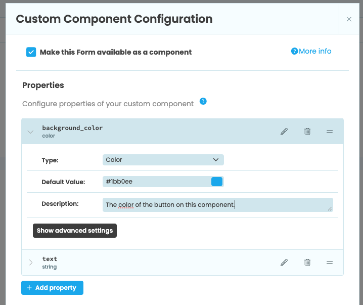 A component with two custom properties