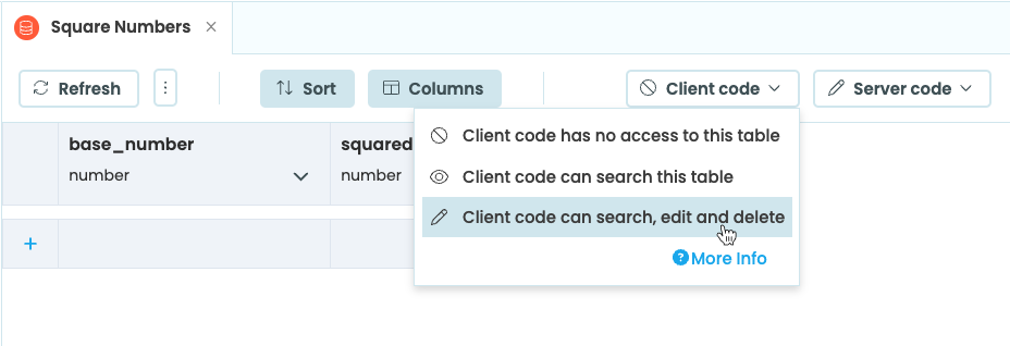 A Data Table with Add A Column dropdown open