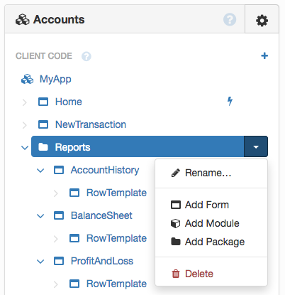 Adding an entity inside a Form or Package.