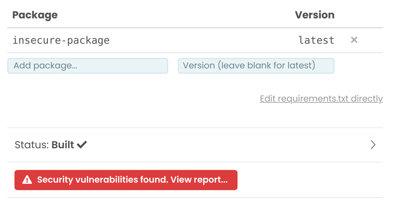 The build output when installing `insecure-package`.