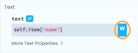 Location of the write-back toggle in the properties panel when setting a data binding