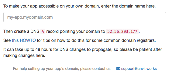 The Custom Domain part of the Publish dialog. There is a box to enter your custom domain.