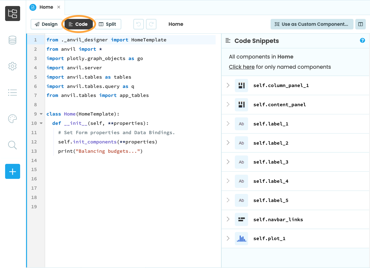 Code view of the Form Editor.