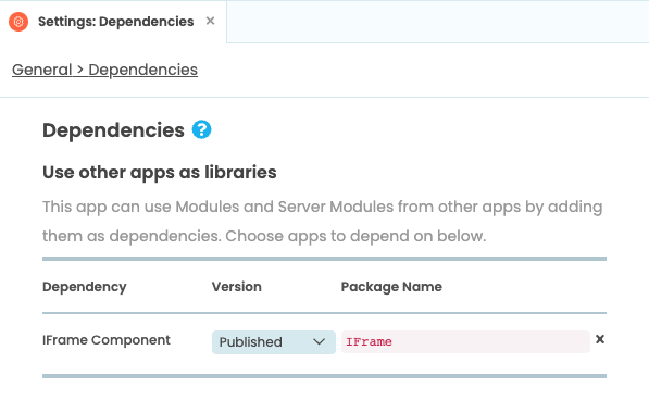 Adding the IFrame component as a dependency.