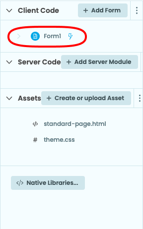 App Browser showing where to find Form1