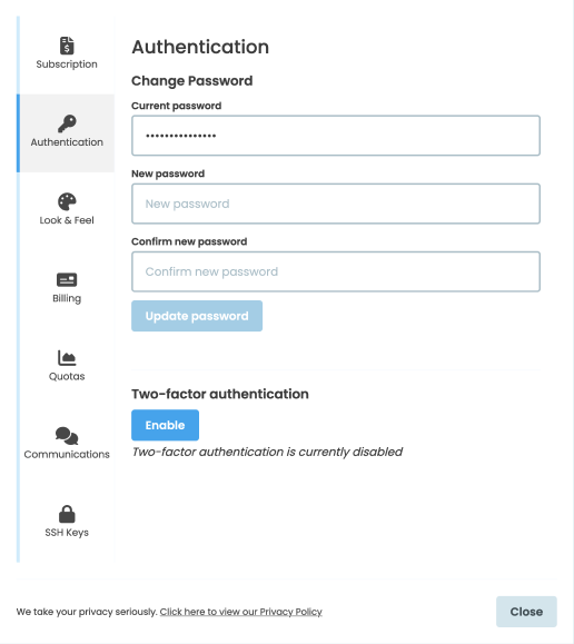 Authentication Menu