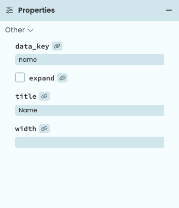 Use the Properties Panel to configure DataGrid columns