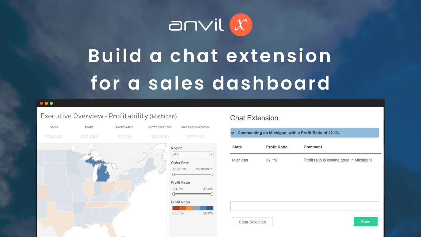 Screenshot of a Tableau dashboard with an Anvil X extensions built in