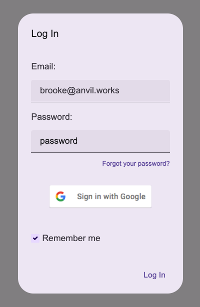 Screenshot of the login form.