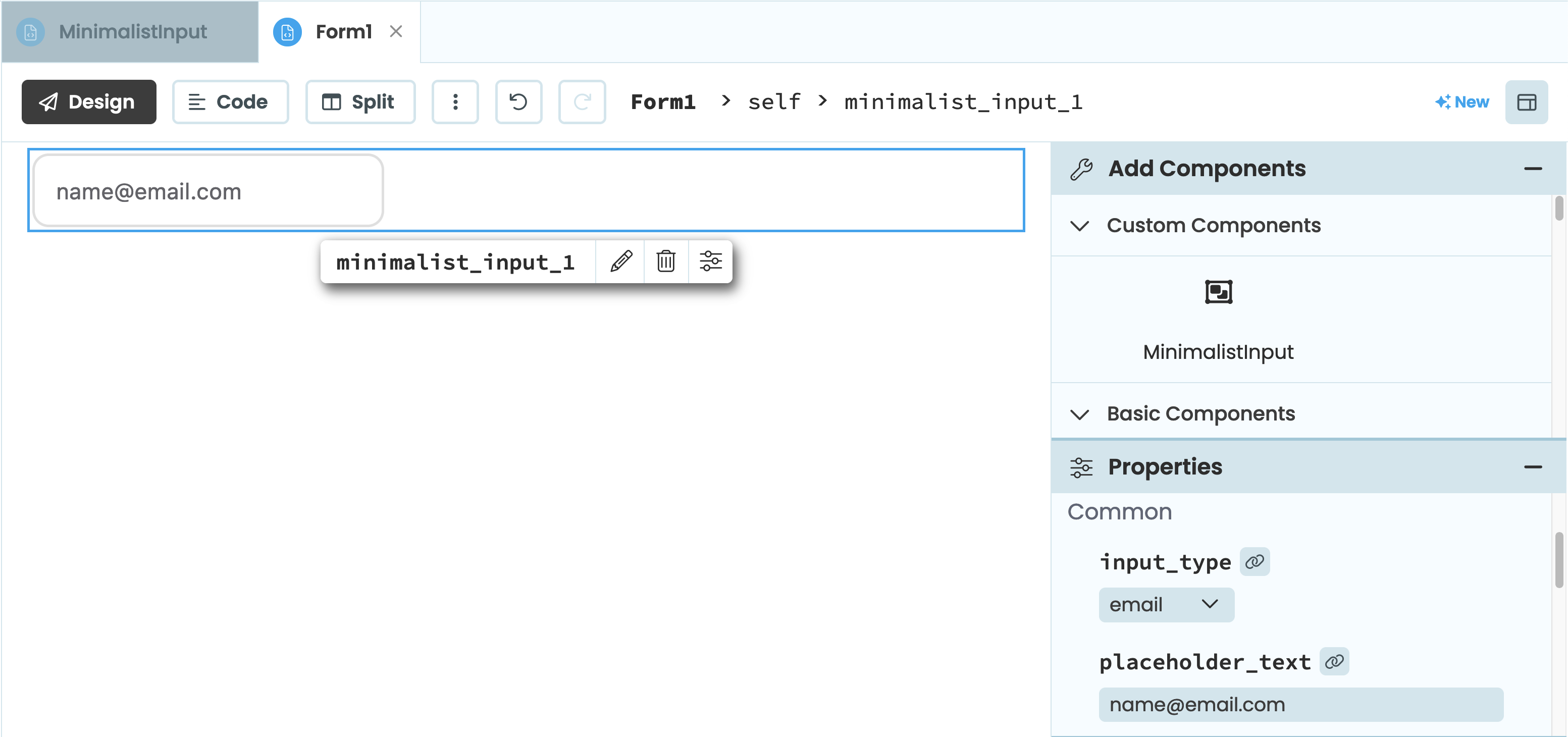 Using the component in a form