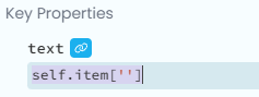 The input field for the text property changes to a dictionary key after clicking on the link icon.