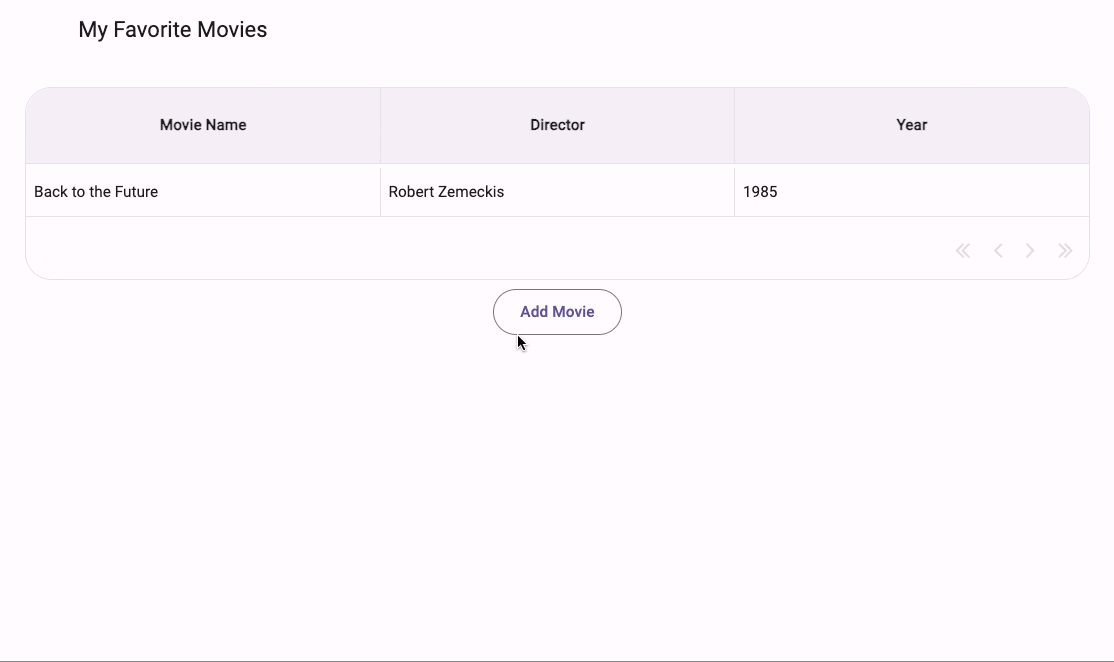 Screen recording of clicking the Add Movie button and filling out the MovieEdit Form