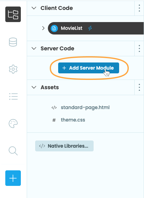 Add Server Module Button highlighted in the Anvil Editor