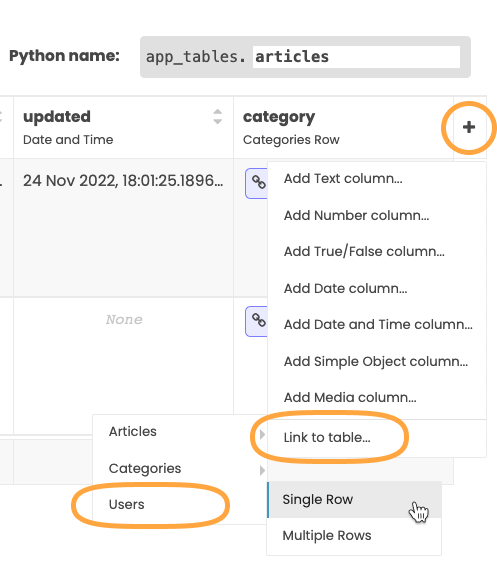 Creating a link to the users table